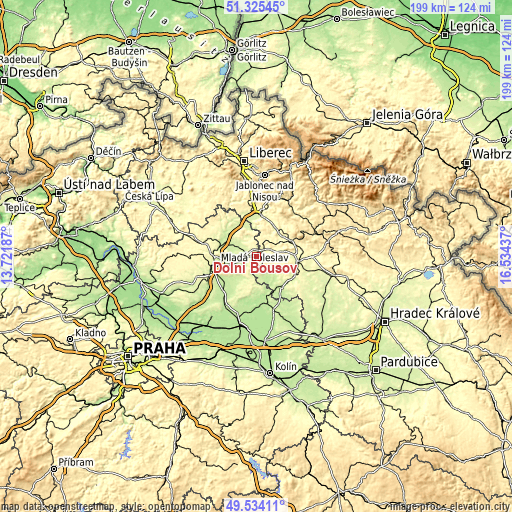 Topographic map of Dolní Bousov