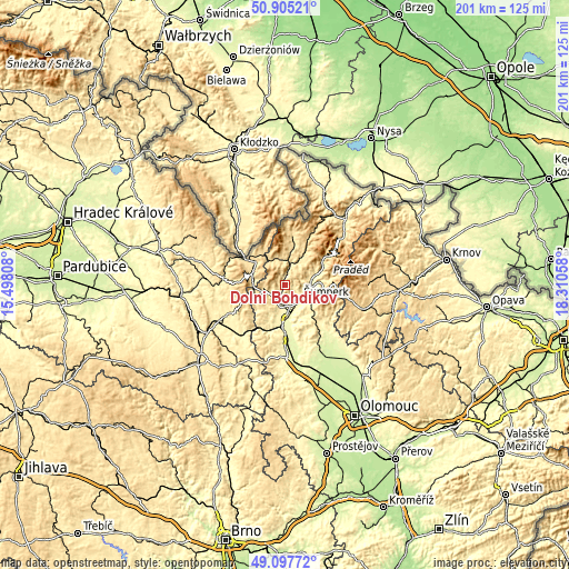 Topographic map of Dolní Bohdíkov