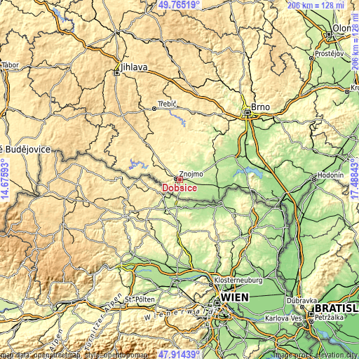 Topographic map of Dobšice