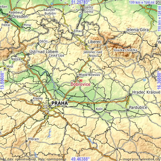 Topographic map of Dobrovice