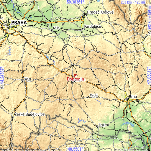 Topographic map of Dobronín