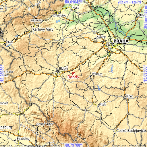Topographic map of Dobřív
