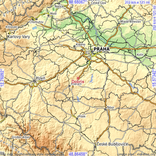 Topographic map of Dobříš