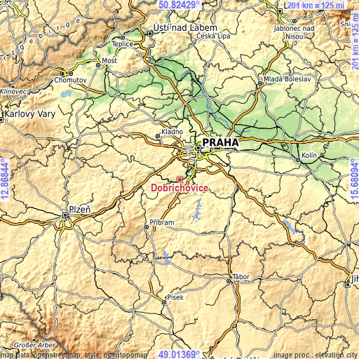 Topographic map of Dobřichovice