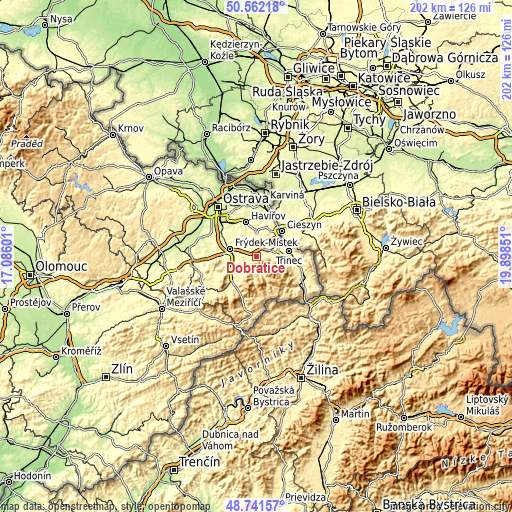 Topographic map of Dobratice