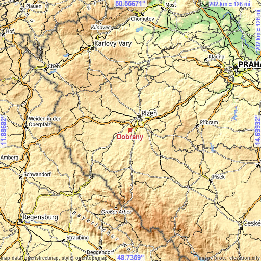 Topographic map of Dobřany