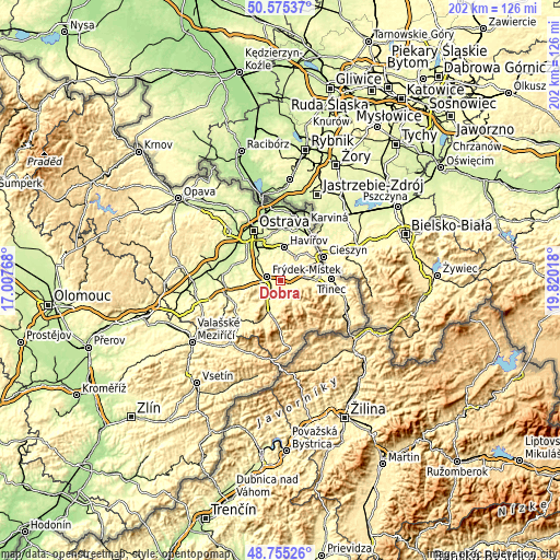 Topographic map of Dobrá
