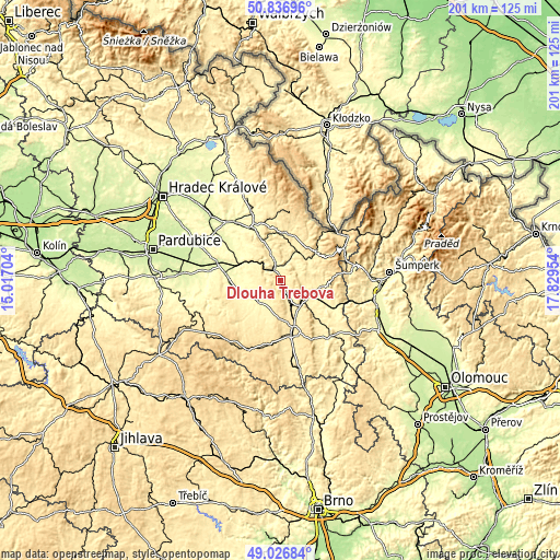 Topographic map of Dlouhá Třebová