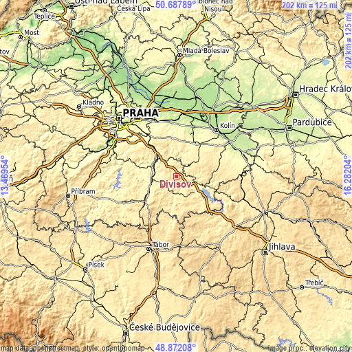Topographic map of Divišov