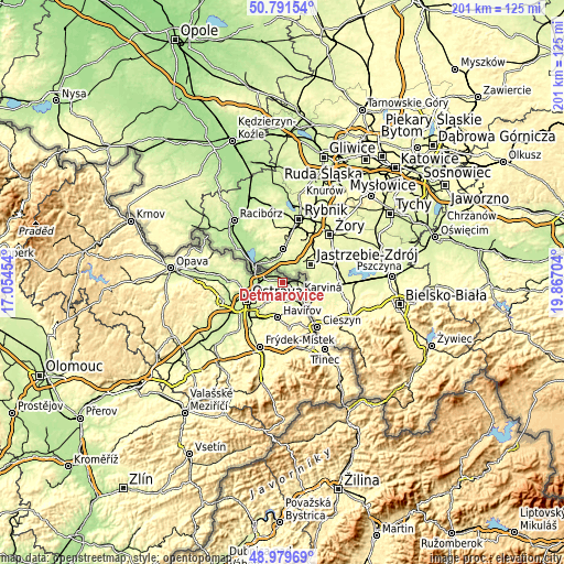 Topographic map of Dětmarovice