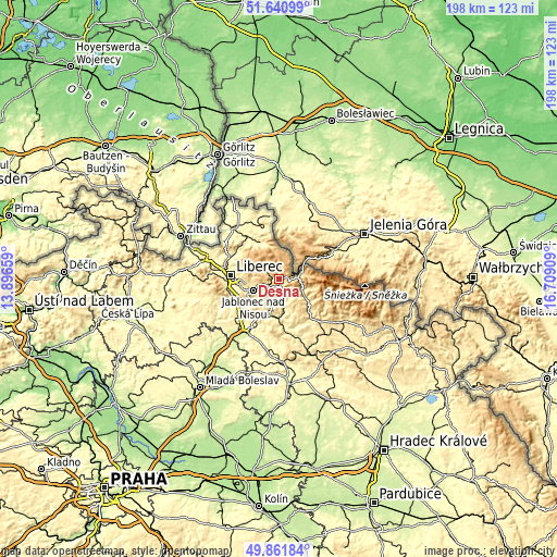 Topographic map of Desná