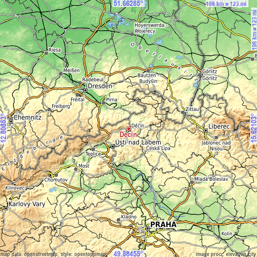 Topographic map of Děčín