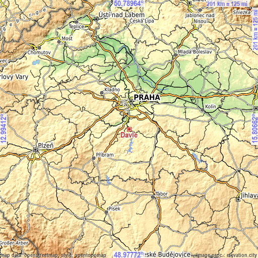 Topographic map of Davle