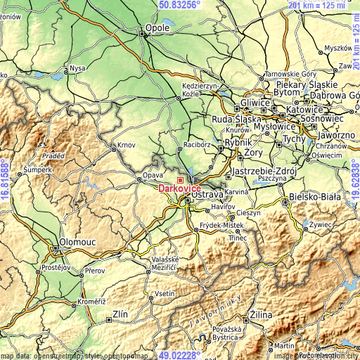 Topographic map of Darkovice