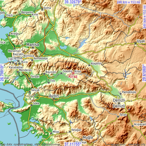 Topographic map of Kiraz