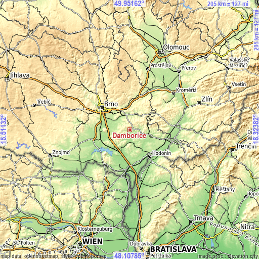 Topographic map of Dambořice