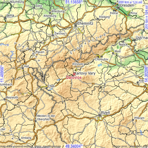 Topographic map of Dalovice