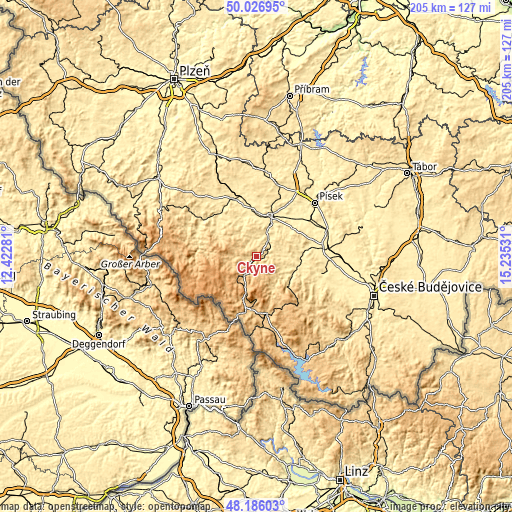 Topographic map of Čkyně