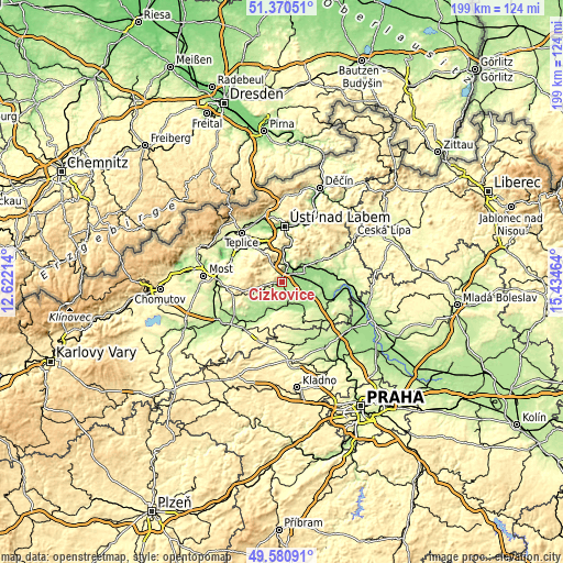 Topographic map of Čížkovice