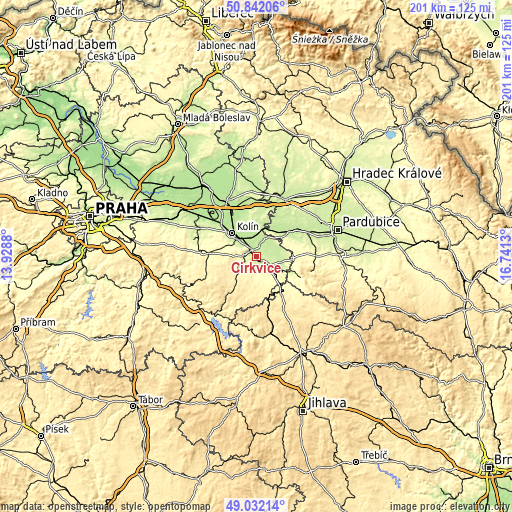 Topographic map of Církvice