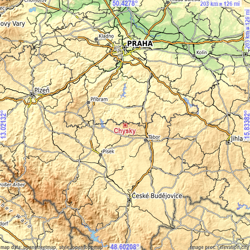 Topographic map of Chyšky