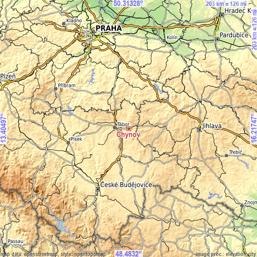 Topographic map of Chýnov