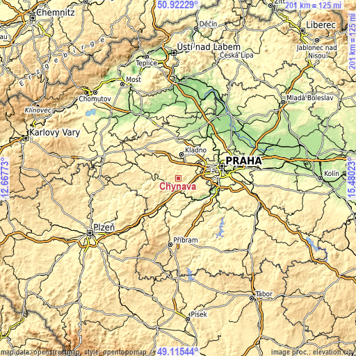Topographic map of Chyňava