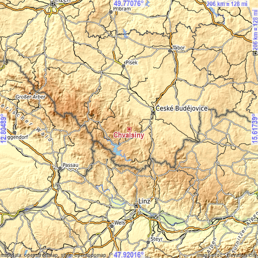 Topographic map of Chvalšiny