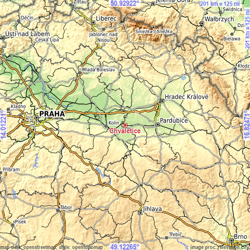 Topographic map of Chvaletice