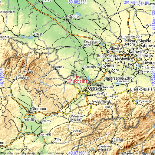 Topographic map of Chuchelná