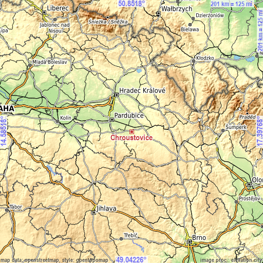 Topographic map of Chroustovice