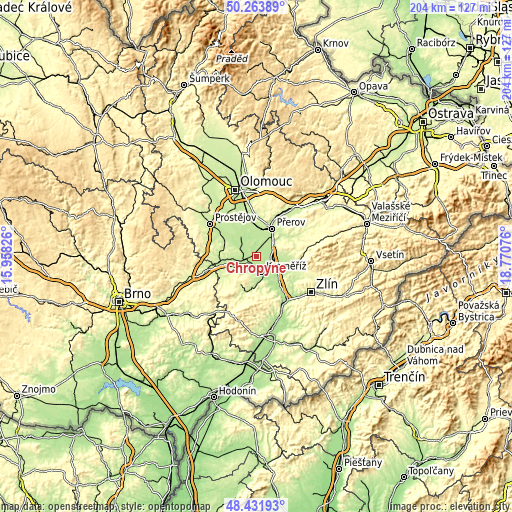 Topographic map of Chropyně
