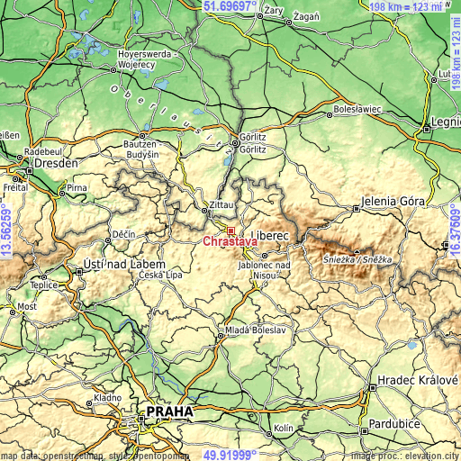 Topographic map of Chrastava