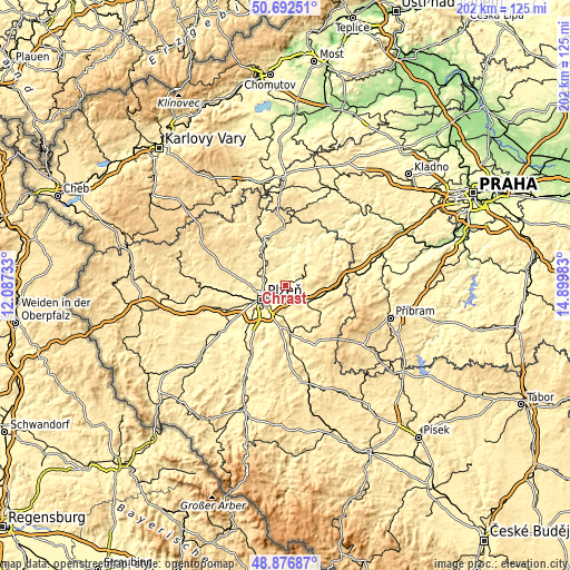 Topographic map of Chrást