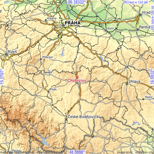 Topographic map of Chotoviny