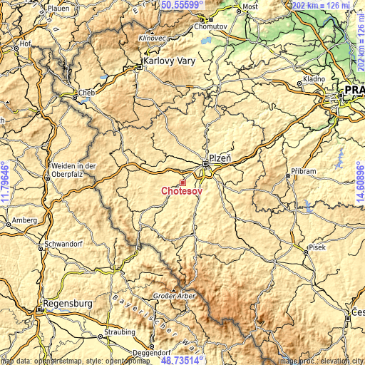 Topographic map of Chotěšov