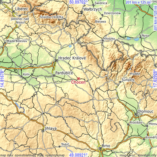 Topographic map of Choceň
