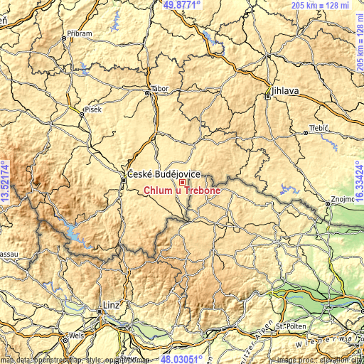 Topographic map of Chlum u Třeboně