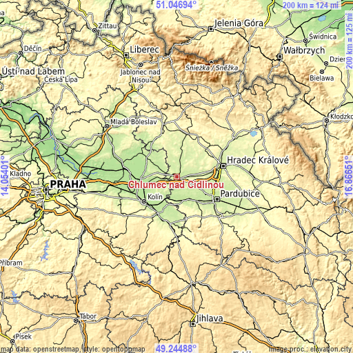 Topographic map of Chlumec nad Cidlinou