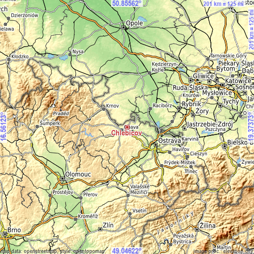 Topographic map of Chlebičov