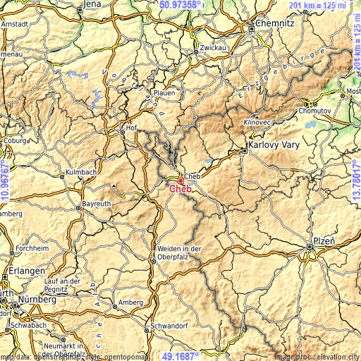 Topographic map of Cheb