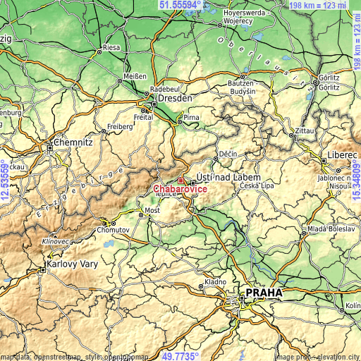 Topographic map of Chabařovice