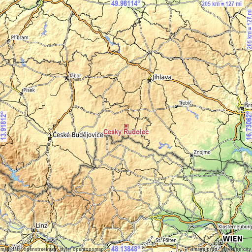 Topographic map of Český Rudolec