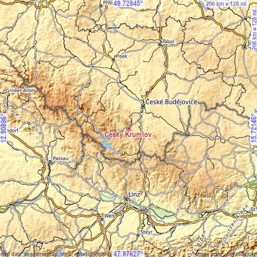 Topographic map of Český Krumlov