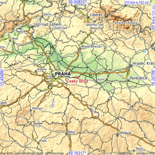 Topographic map of Český Brod