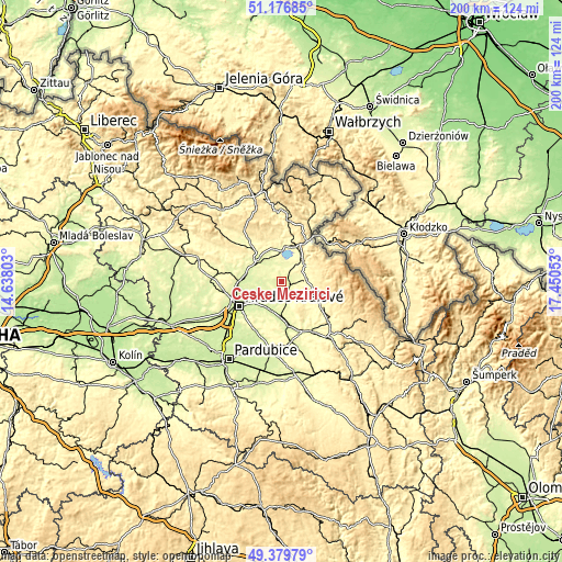 Topographic map of České Meziříčí