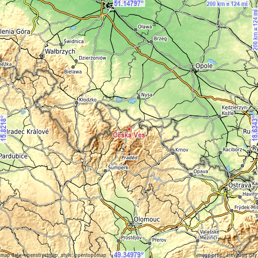 Topographic map of Česká Ves