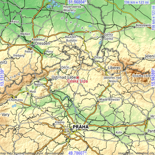 Topographic map of Česká Lípa