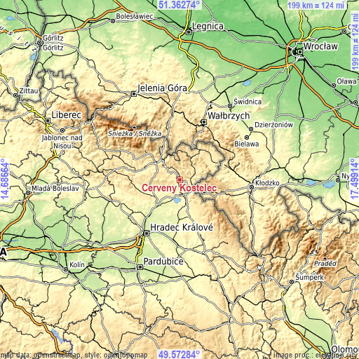 Topographic map of Červený Kostelec