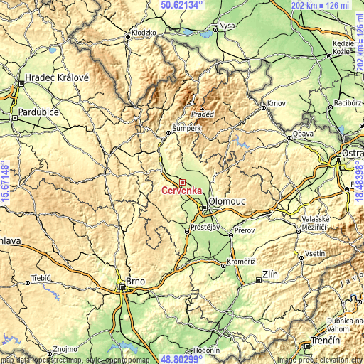 Topographic map of Červenka